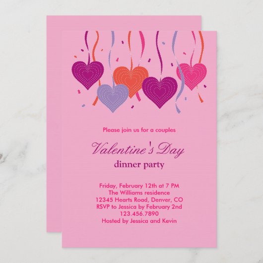 ハートオンストリングバレンタインデイ招待状 招待状 (正面/裏面)