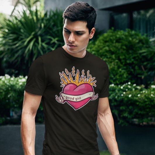 ハートオン火タトゥー Tシャツ