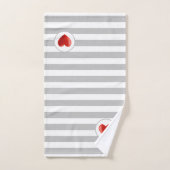 ハートオンSilver Gray & White ストライプの バスタオルセット (ハンドタオル)