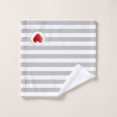 ハートオンSilver Gray & White ストライプの バスタオルセット (ウォッシュタオル)