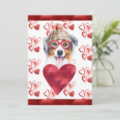 ハートオーストラリア羊飼い犬の恋人バレンタインギフト シーズンカード (スタンド正面)