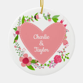 ハートオーナメント内の名前カスタム セラミックオーナメント
