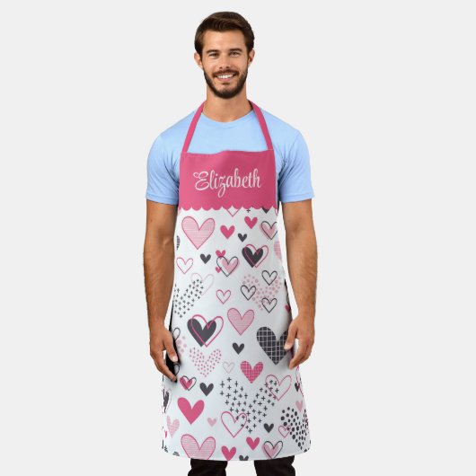 ハートオールオーバープリント パーソナライズされた エプロン (着用した状態)
