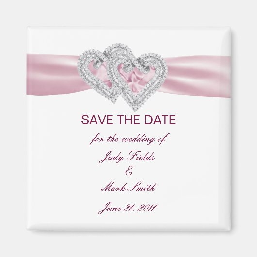 ハートカスタムの日付を保存するピンク色のマグネット マグネット (正面)