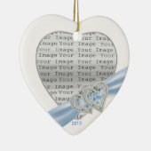 ハートカスタムアイスブルーリボンオーナメント セラミックオーナメント (右)
