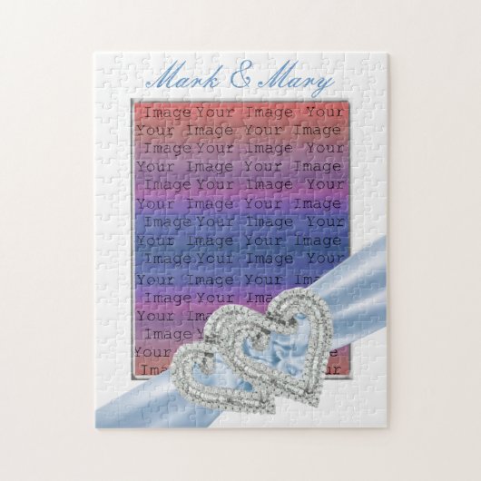 ハートカスタムアイスブルーリボンパズル ジグソーパズル (縦)