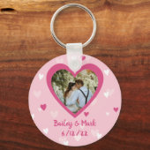 ハートカスタムカップル写真バ結婚レンタイン キーホルダー (正面)
