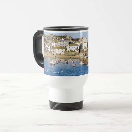 ハートカスタムセントアイブハーバーピアコーンウォールフォト トラベルマグ (正面左)