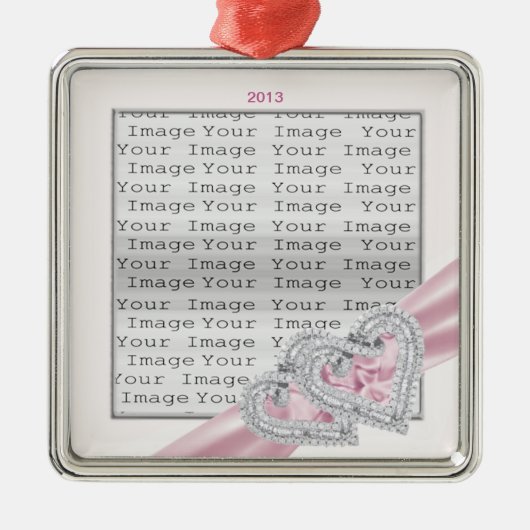 ハートカスタムパステルピンクリボンオーナメント メタルオーナメント (正面)