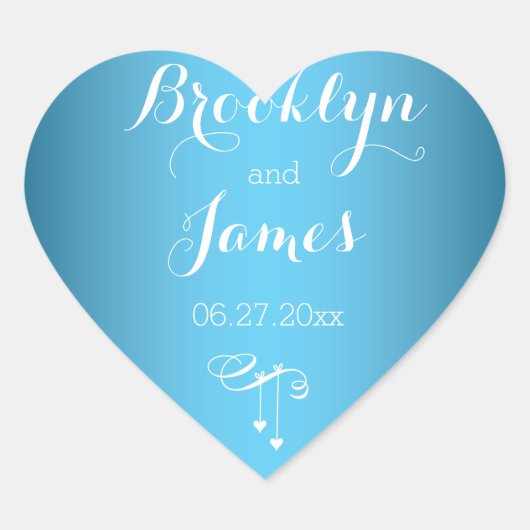 ハートカスタムブルー結婚式用シールとハート ハートシール (正面)