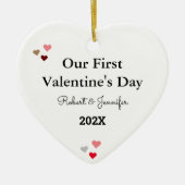 ハートカスタムモノグラムギフト「Our First Valentine's」 セラミックオーナメント (正面)