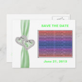 ハートカスタムライムリボン日付はがきを保存 案内ポストカード (正面/裏面)