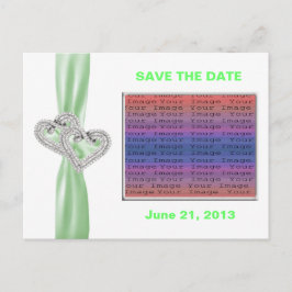 ハートカスタムライムリボン日付はがきを保存 案内ポストカード