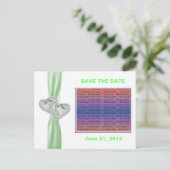 ハートカスタムライムリボン日付はがきを保存 案内ポストカード (スタンド正面)