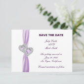 ハートカスタムラベンダーリボン日付カードを保存 セーブザデート (スタンド正面)