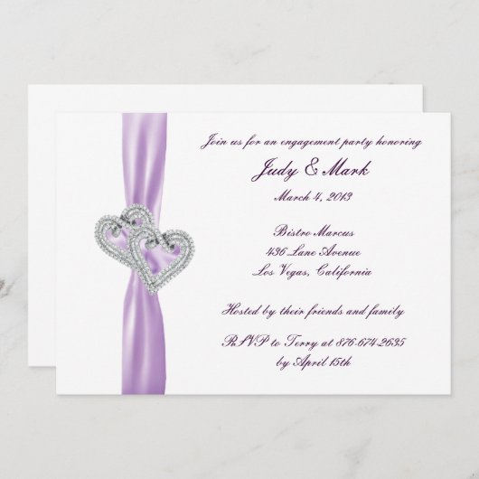 ハートカスタムラベンダー婚約パーティ招待状 招待状 (正面/裏面)