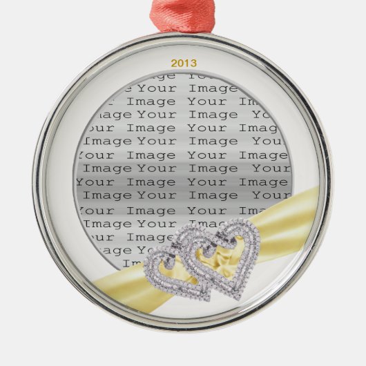 ハートカスタムレモンリボンオーナメント メタルオーナメント (正面)