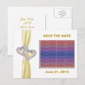 ハートカスタムレモンリボン日付はがきを保存 案内ポストカード (正面/裏面)