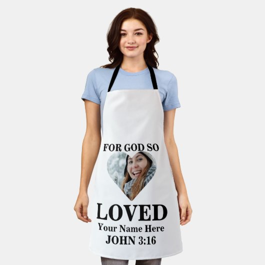 ハートカスタム写真クリスチャン・バイブルVerse John 3 16 エプロン (着用した状態)