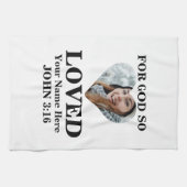 ハートカスタム写真クリスチャン・バイブルVerse John 3 16 キッチンタオル (横)