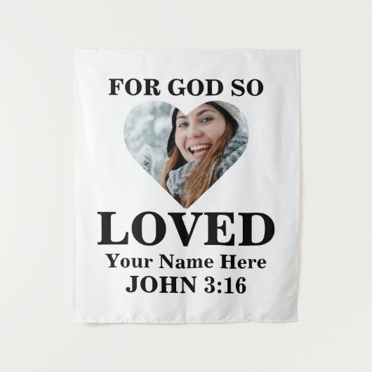 ハートカスタム写真クリスチャン・バイブルVerse John 3 16 タペストリー (正面)
