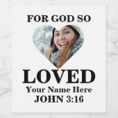 ハートカスタム写真クリスチャン・バイブルVerse John 3 16 ワインラベル (シングルラベル)