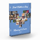 ハートカスタム写真コラージュ最初の母の日の青 フォトブロック (左)