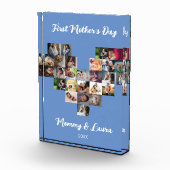 ハートカスタム写真コラージュ最初の母の日の青 フォトブロック (右)
