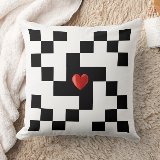 ハートカスタム抽象芸術形状白黒 クッション (ブランケット)