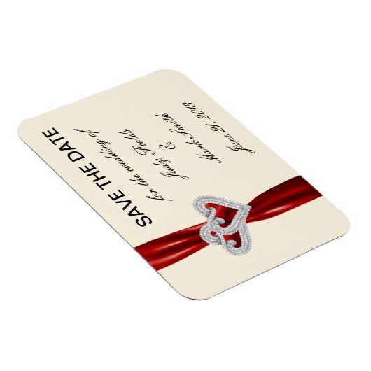 ハートカスタム赤いリボン日付マグネットを保存 マグネット (右側)