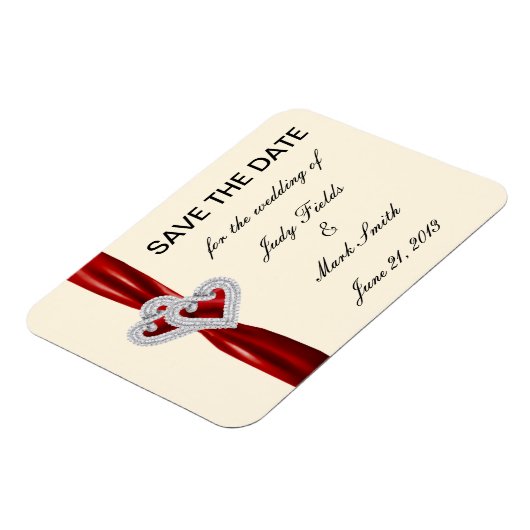 ハートカスタム赤いリボン日付マグネットを保存 マグネット (左側)