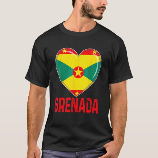 ハートカッコいいグレナダ国旗の男性女性キッズ愛国心 Tシャツ (正面)