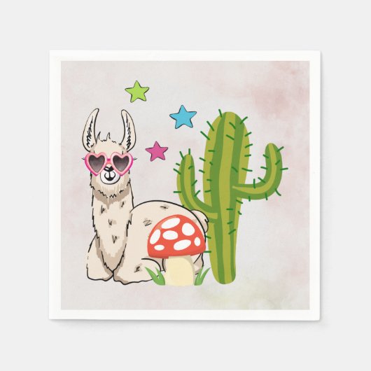 ハートカッコいい型サングラスのラマ スタンダードカクテルナプキン (正面)