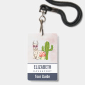 ハートカッコいい型サングラスのラマ バッジ (正面（ネックストラップ付）)