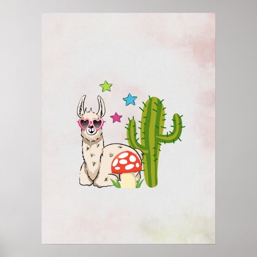 ハートカッコいい型サングラスのラマ ポスター (正面)