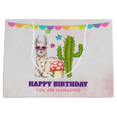 ハートカッコいい型サングラスのラマ ラージペーパーバッグ (正面)