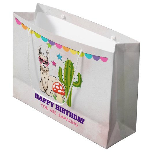 ハートカッコいい型サングラスのラマ ラージペーパーバッグ (正面アングル)