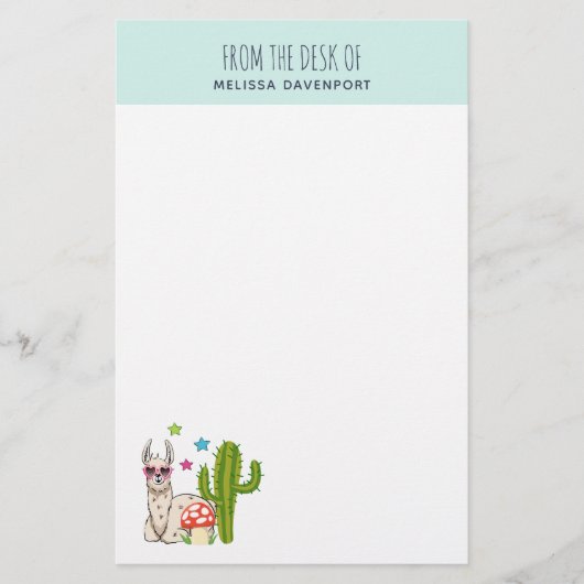 ハートカッコいい型サングラスのラマ 便箋 (正面)