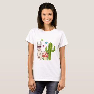 ハートカッコいい型サングラスのラマ Tシャツ