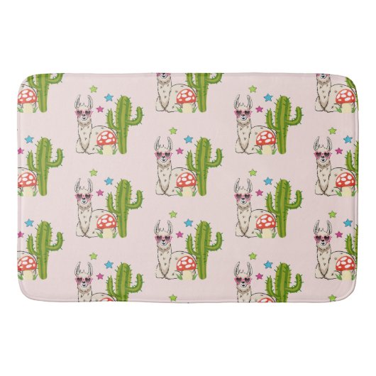 ハートカッコいい型サングラス模様のラマ バスマット (正面)