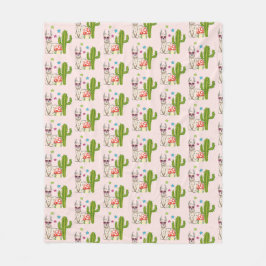 ハートカッコいい型サングラス模様のラマ フリースブランケット