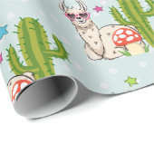 ハートカッコいい型サングラス模様のラマ ラッピングペーパー (ロールコーナー)