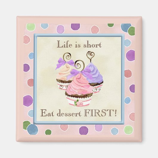 ハートカップケーキトリオ、ライフは短い – マグネット (正面)