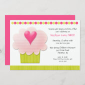 ハートカップケーキ誕生パーティーの招待 招待状 (正面/裏面)