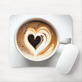 ハートカプチーノinホワイトコーヒーカップ マウスパッド