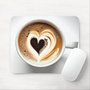 ハートカプチーノinホワイトコーヒーカップ マウスパッド