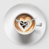 ハートカプチーノinホワイトコーヒーカップ ラージ壁時計 (正面)