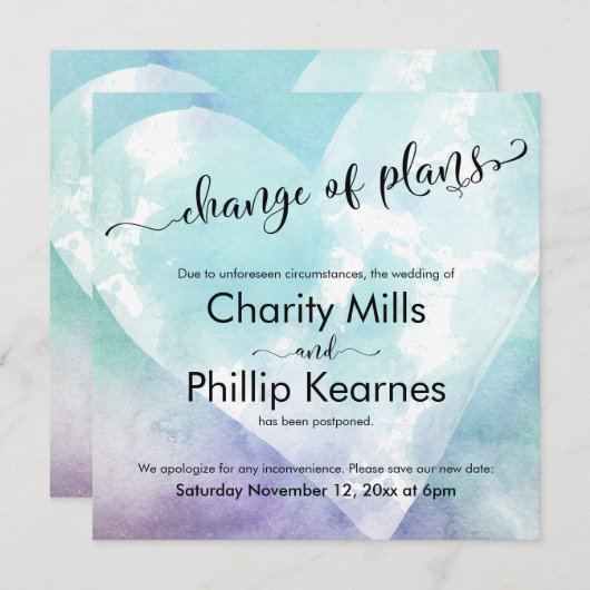 ハートカラフルの結婚計画変更延期 (正面/裏面)