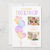 ハートカラフルスターバルーンフォトジョイント誕生日 招待状 (正面)