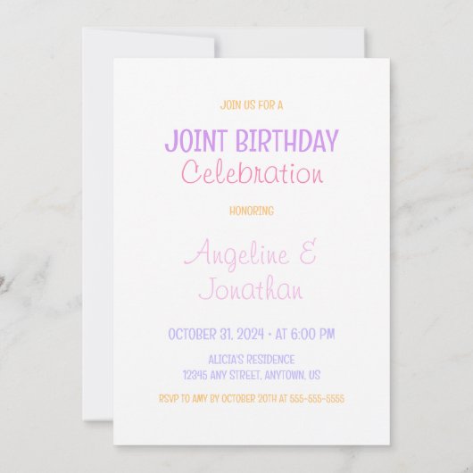 ハートカラフルスターバルーンフォトジョイント誕生日 招待状 (裏面)